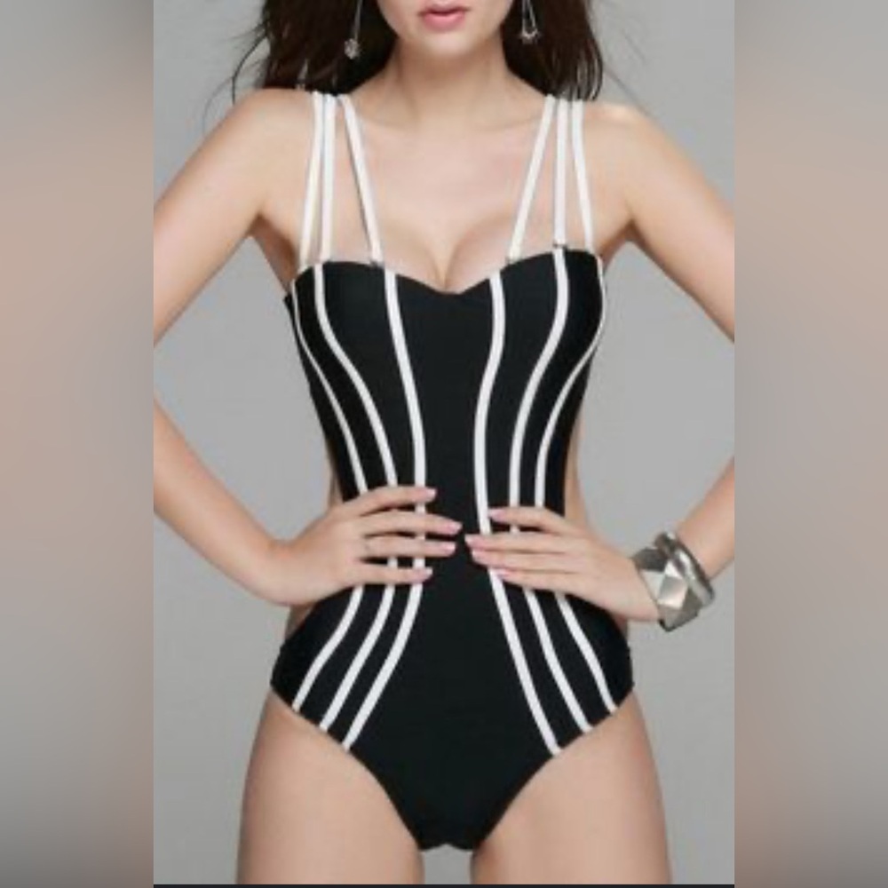Black and White Striped Women's Swimsuit